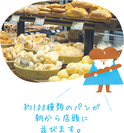 生地づくりから焼き上がりまでパン職人が手作業で行います。